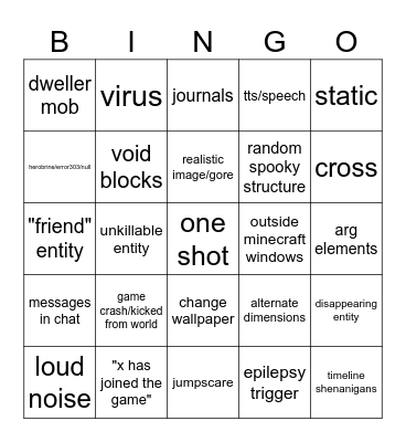 minecraft horror cliches Bingo Card