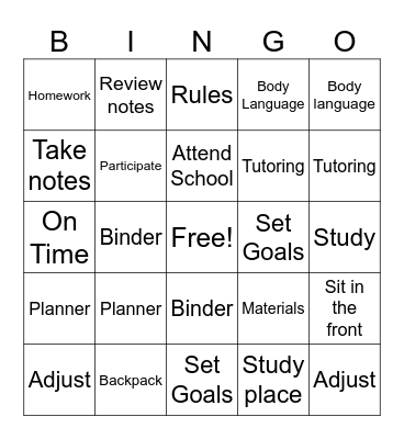 Great Grades Bingo Card