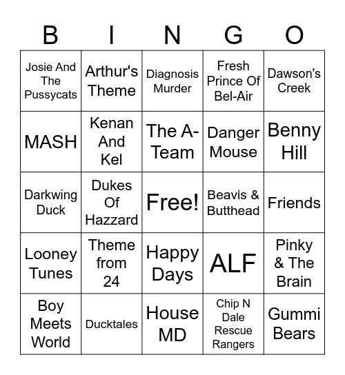 TV Themes! Bingo Card