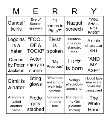 FELLOWSHIP OF THE RING Bingo Card