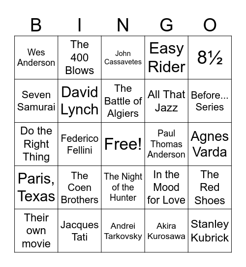 Criterion Bingo Card