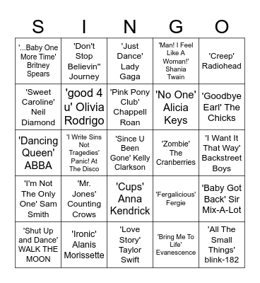 Karaoke Killers Singo 🎤🎶 4 CORNERS Bingo Card