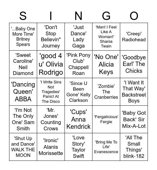 Karaoke Killers Singo 🎤🎶 4 CORNERS Bingo Card