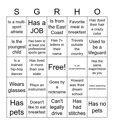 Meet the Rhoyalty Speed Dating Bingo Card