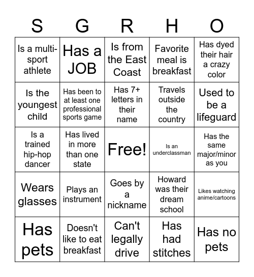 Meet the Rhoyalty Speed Dating Bingo Card