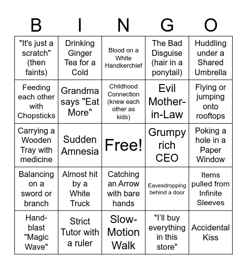 Chinese Drama Bingo Card