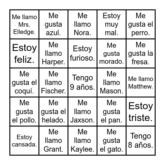 Conversación Lotería Bingo Card