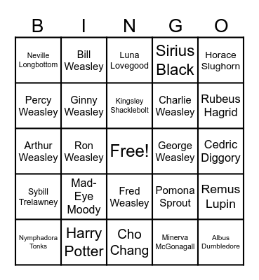 Harry Potter Bingo Card