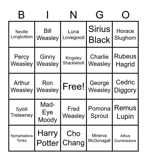 Harry Potter Bingo Card