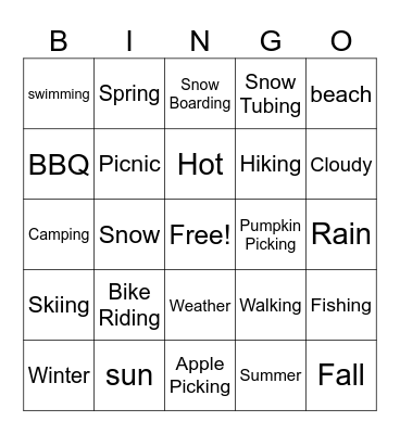 Weather in ASL Bingo Card