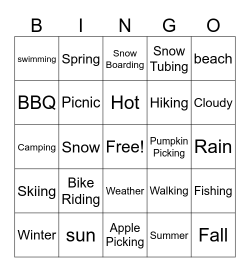 Weather in ASL Bingo Card
