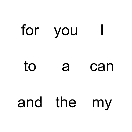Sight Words - K Bingo Card