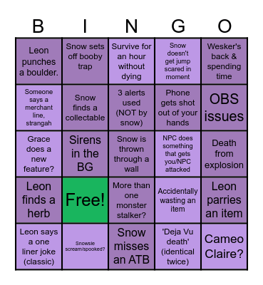 Bingo RE9 Snow plays Bingo Card