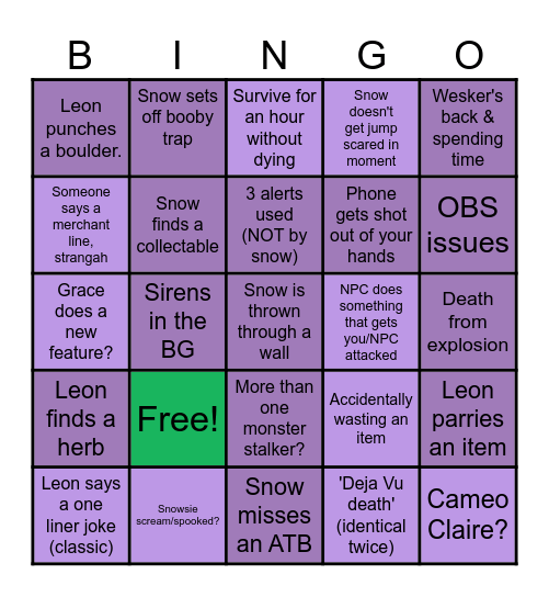 Bingo RE9 Snow plays Bingo Card