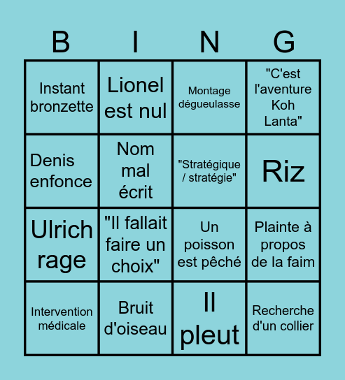 Koh Lanta S28 E4 Bingo Card