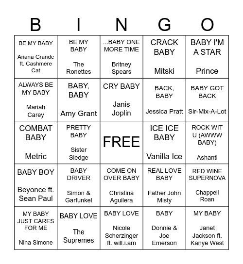 I'm Baby Bingo Card