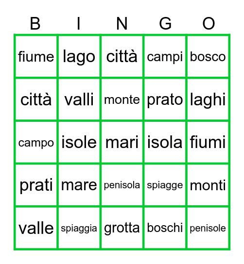 natura Bingo Card