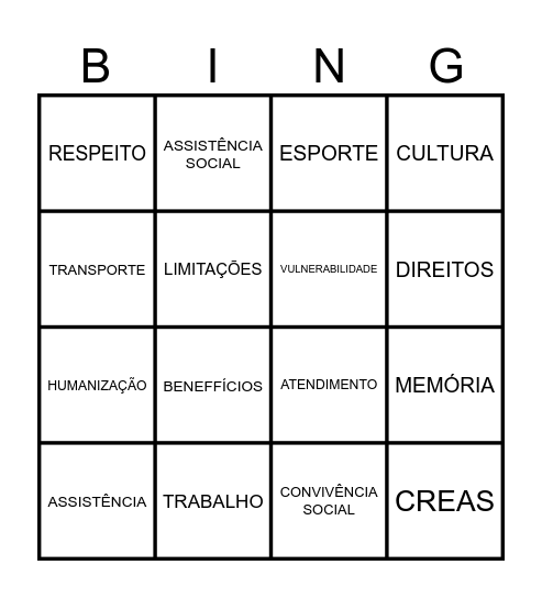 Direitos Fundamentais da Pessoa Idosa Bingo Card