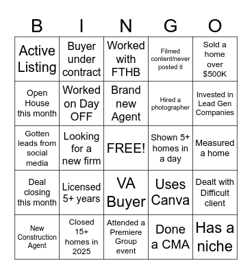 Find A Realtor Bingo Card