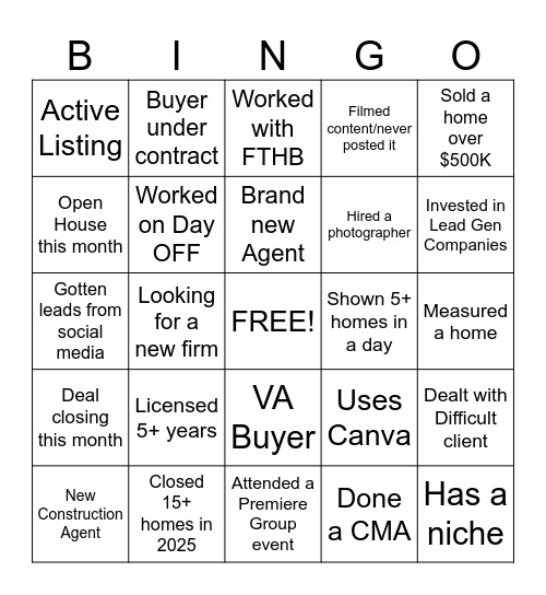Find A Realtor Bingo Card