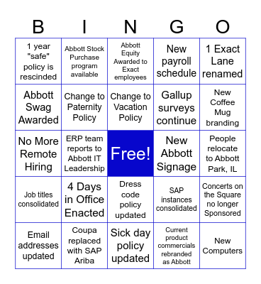 ABBOTT BINGO! Bingo Card