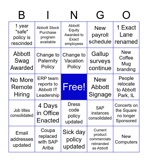 ABBOTT BINGO! Bingo Card