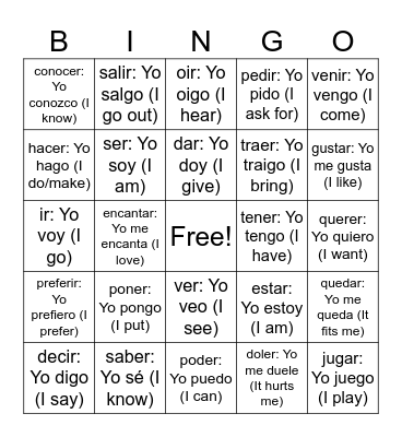 Irregular verbs + Stem-Ch_Spanish 1-2 Bingo Card