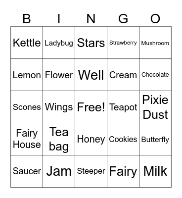 Fairy First Bingo Card