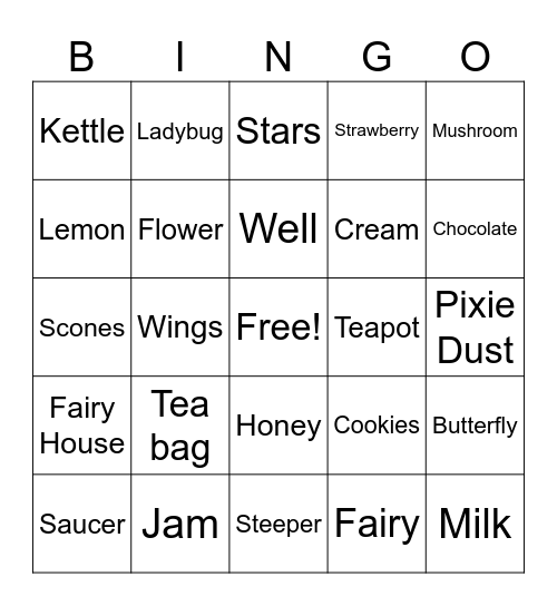 Fairy First Bingo Card