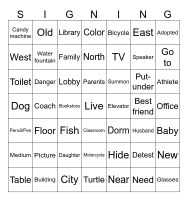 Signing Naturally Unit 3 Vocabulary Review Bingo Card