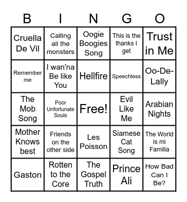 Disney Villain Bingo Card