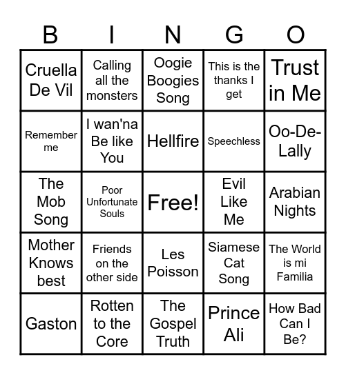 Disney Villain Bingo Card