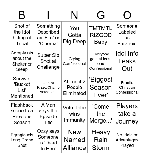 Survivor 50 Episode 5 Bingo Card