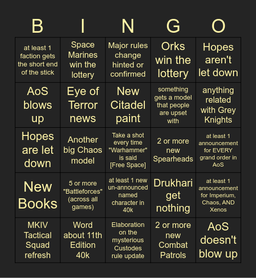 Adepticon 2026 Bingo Card