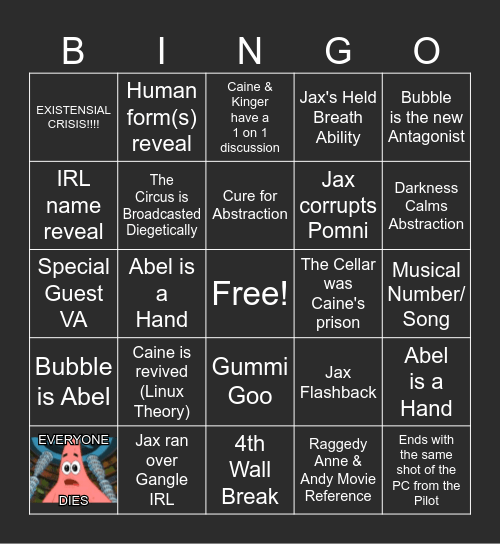 TADC Finale Bingo Card