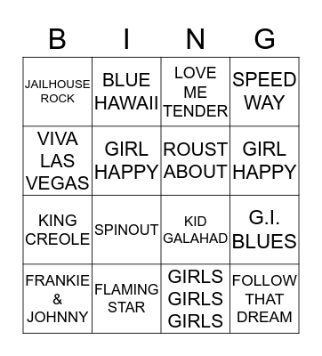 ELVIS MOVIES Bingo Card