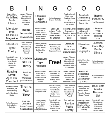 ED 154 Children's Literature BINGO Card