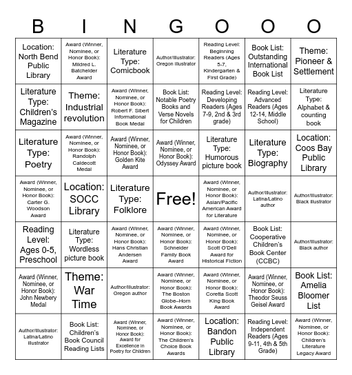 ED 154 Children's Literature BINGO Card