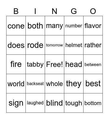 2nd Grade Bingo Card