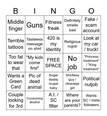 Online Dating Bingo Card