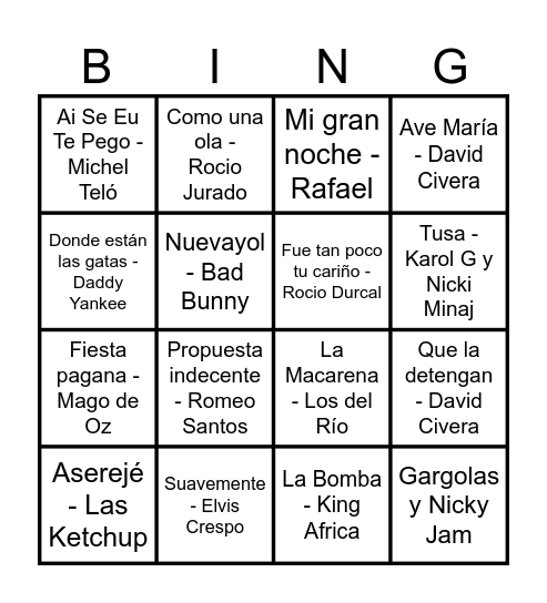 Bingo musical sabinero Bingo Card