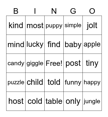 Ending Patterns Bingo Card