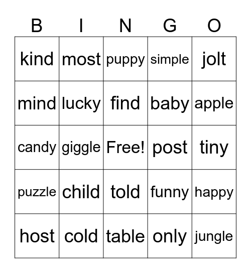 Ending Patterns Bingo Card