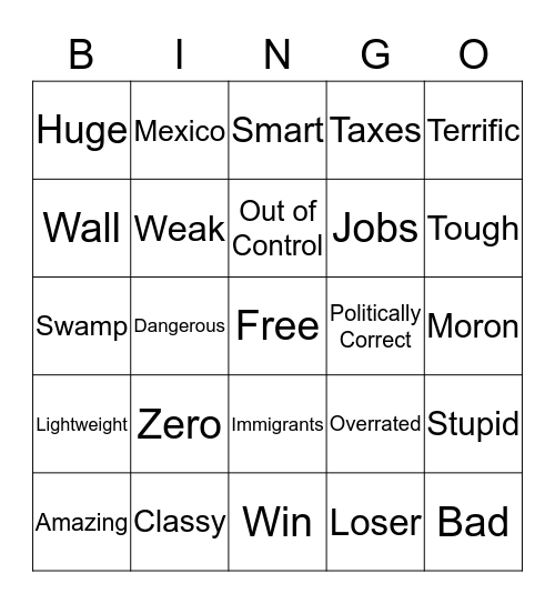 Big Don Inauguration Bingo Card