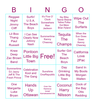 Beach Vibes Bingo Card