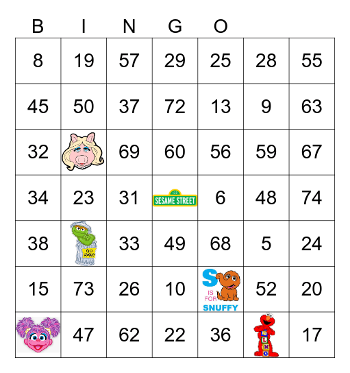 Sesame Street Bingo Card