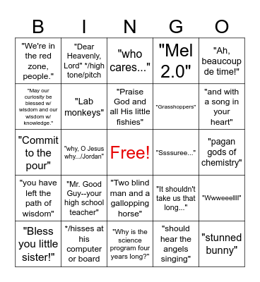 Dr. Mel's Bingo Card Bingo Card