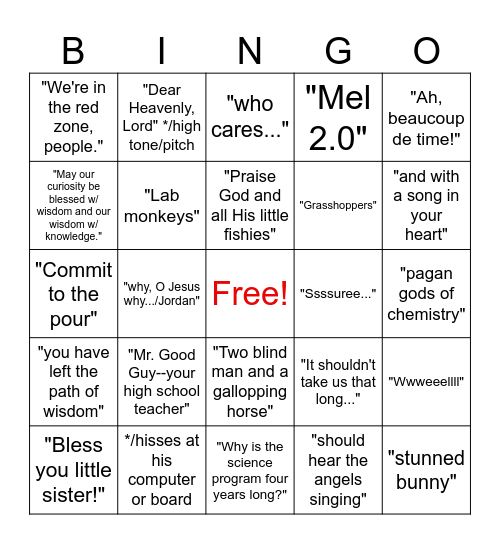 Dr. Mel's Bingo Card Bingo Card