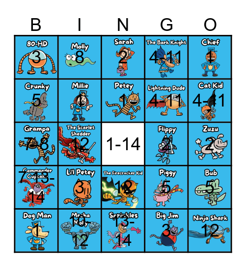 Dog Man Bingo Card