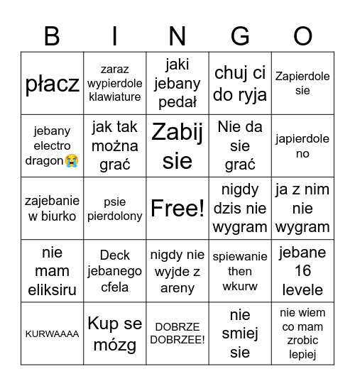 Kicius klasz rojal Bingo Card